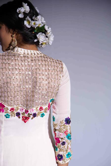 Buy_Rachit Khanna_Beige Georgette Embroidery Round Kurta Set  _Online_at_Aza_Fashions