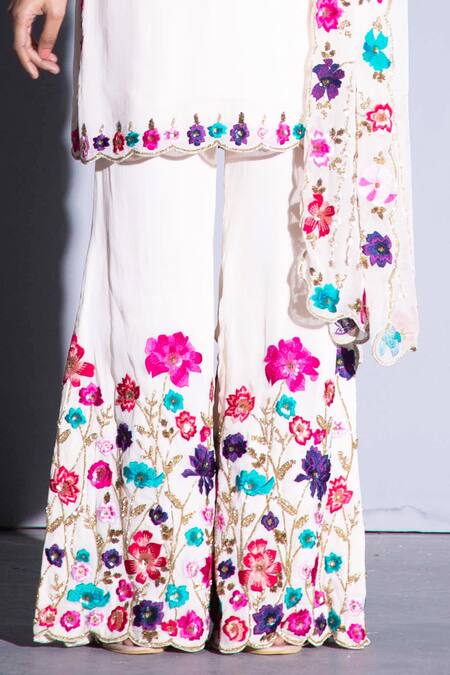 Shop_Rachit Khanna_Beige Georgette Embroidery Round Kurta Set  _Online_at_Aza_Fashions