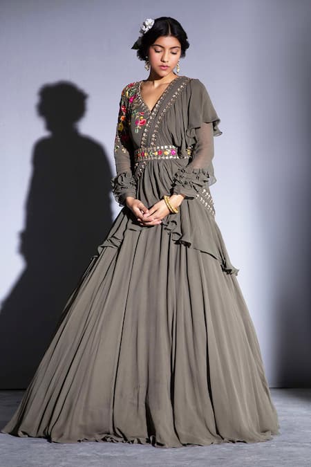 Navy Georgette Draped Saree Gown – Jasminum