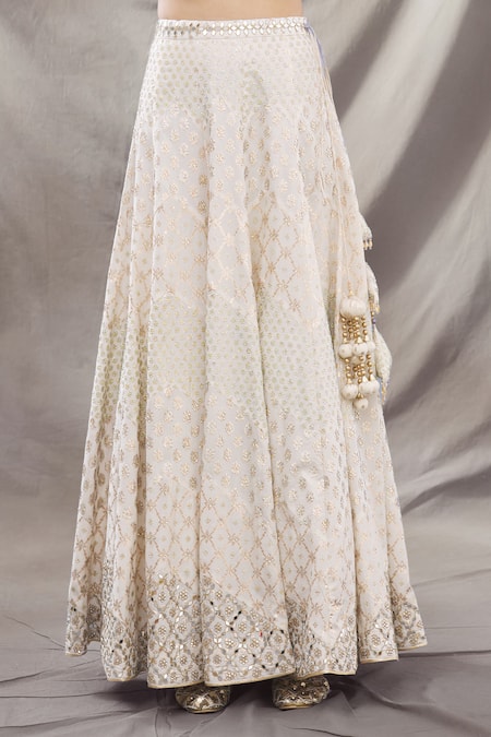 Shop_Vandana Sethi_White Chanderi Halter Embroidered Lehenga Set_Online_at_Aza_Fashions