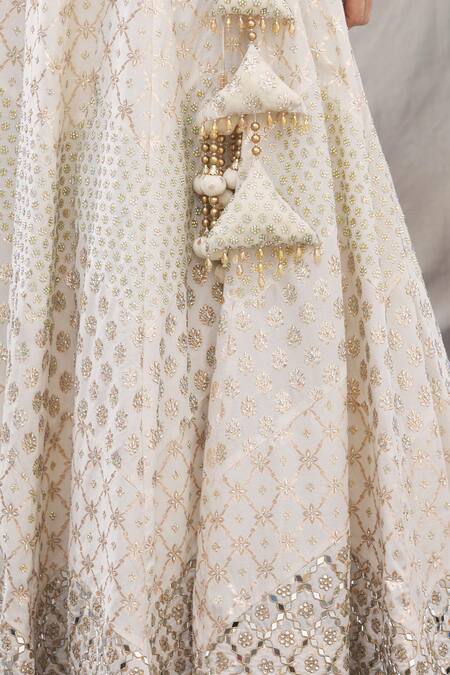 Vandana Sethi_White Chanderi Halter Embroidered Lehenga Set_at_Aza_Fashions