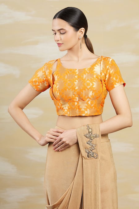 Buy Salwar Studio Women's Gold Cotton Lycra Solid with sequence Stretchable  Readymade Saree Blouse Online at Best Prices in India - JioMart.