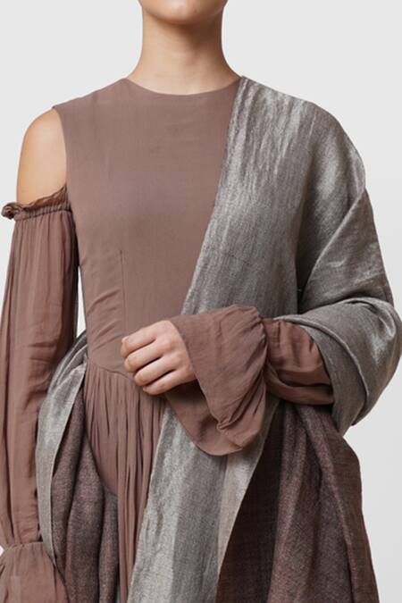 Dusala_Grey Pashmina Colorblock Reversible Shawl_Online_at_Aza_Fashions