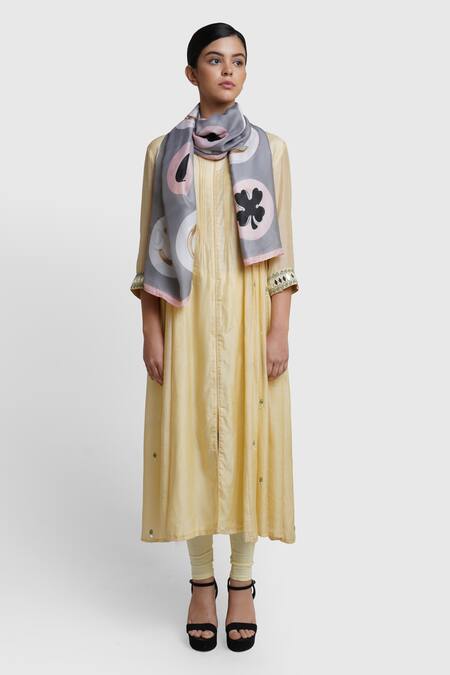 Shop Dusala Grey Silk Printed Stole at Aza Fashions Shop_Dusala_Grey Silk Printed Stole_at_Aza_Fashions