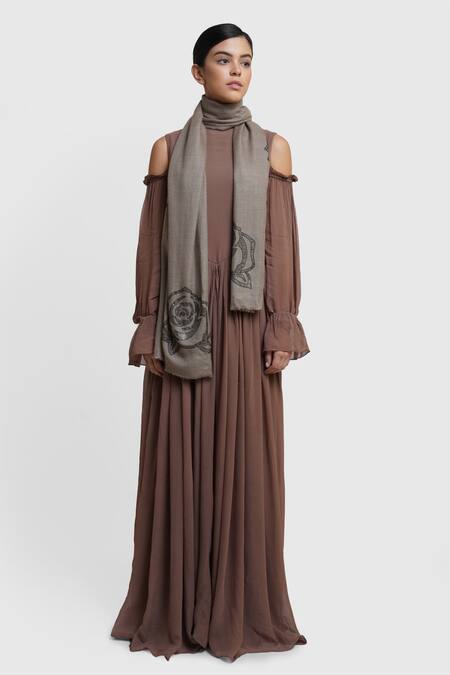 Dusala Brown Pashmina Embellished Stole 2