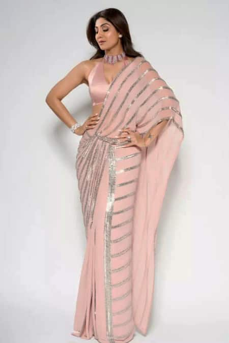 Rohit Gandhi + Rahul Khanna Sheer Embellished Saree with Blouse 