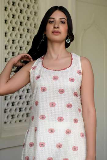 Shop_Taro_White Handwoven Cotton Scoop Neck Kurta_Online_at_Aza_Fashions