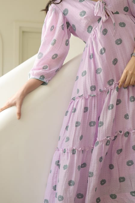 Shop_Taro_Purple Handwoven Cotton Silk V Neck Dress _Online_at_Aza_Fashions