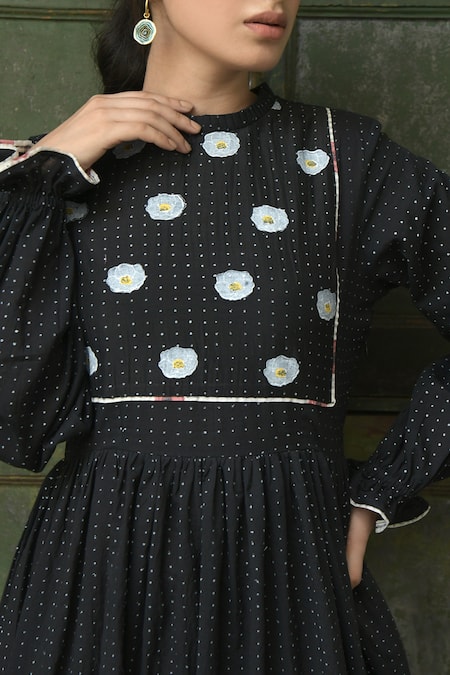 Shop_Taro_Black Handwoven Cotton Crew Neck Dress _Online_at_Aza_Fashions