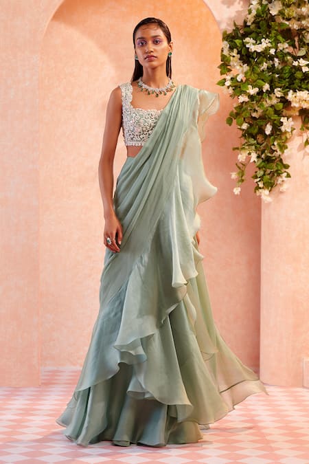 Ridhi Mehra Skyla Draped Ruffle Saree with Blouse 