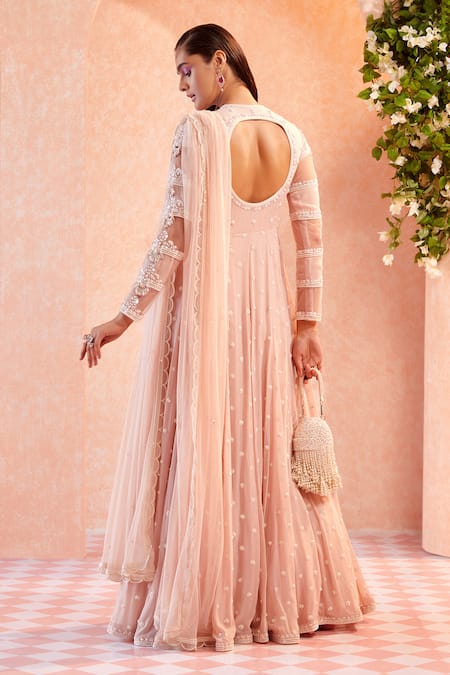Shop Ridhi Mehra Pink Anarkali Georgette Dupatta Net Round Zara With at Aza Fashions Shop_Ridhi Mehra_Pink Anarkali Georgette Dupatta Net Round Zara With _at_Aza_Fashions