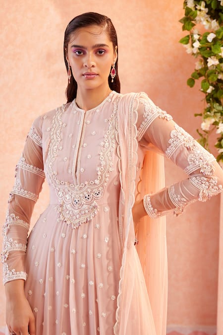 Ridhi Mehra Pink Anarkali Georgette Dupatta Net Round Zara With Online at Aza Fashions Ridhi Mehra_Pink Anarkali Georgette Dupatta Net Round Zara With _Online_at_Aza_Fashions