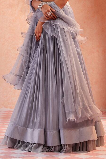 Buy Ridhi Mehra Grey Blouse Lehenga Chiffon Dupatta Embroidery U Neck Perrine Set Online at Aza Fashions Buy_Ridhi Mehra_Grey Blouse Lehenga Chiffon Dupatta Embroidery U Neck Perrine Set _Online_at_Aza_Fashions