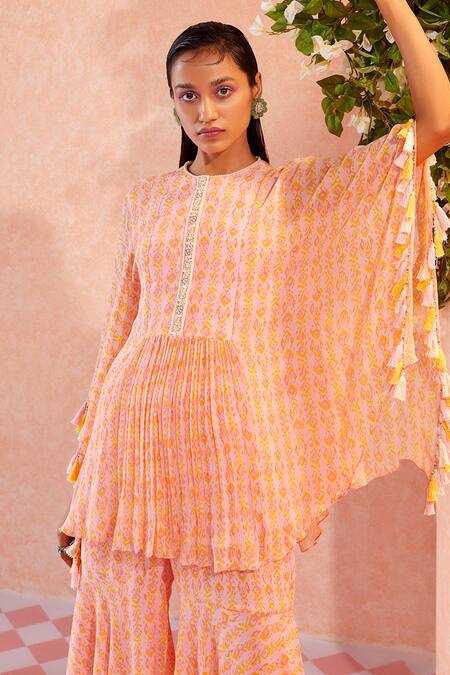 Buy Ridhi Mehra Pink Chiffon Embroidery Round Floriana Kaftan Kurta And Sharara Set Online at Aza Fashions Buy_Ridhi Mehra_Pink Chiffon Embroidery Round Floriana Kaftan Kurta And Sharara Set _Online_at_Aza_Fashions