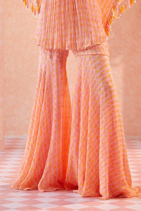 Shop Ridhi Mehra Pink Chiffon Embroidery Round Floriana Kaftan Kurta And Sharara Set Online at Aza Fashions Shop_Ridhi Mehra_Pink Chiffon Embroidery Round Floriana Kaftan Kurta And Sharara Set _Online_at_Aza_Fashions