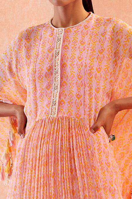 Ridhi Mehra Pink Chiffon Embroidery Round Floriana Kaftan Kurta And Sharara Set at Aza Fashions Ridhi Mehra_Pink Chiffon Embroidery Round Floriana Kaftan Kurta And Sharara Set _at_Aza_Fashions