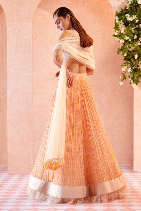 Shop Ridhi Mehra White Blouse Lehenga Chiffon Dupatta Sherita Ikat Print Bridal Set at Aza Fashions Shop_Ridhi Mehra_White Blouse Lehenga Chiffon Dupatta Sherita Ikat Print Bridal Set _at_Aza_Fashions