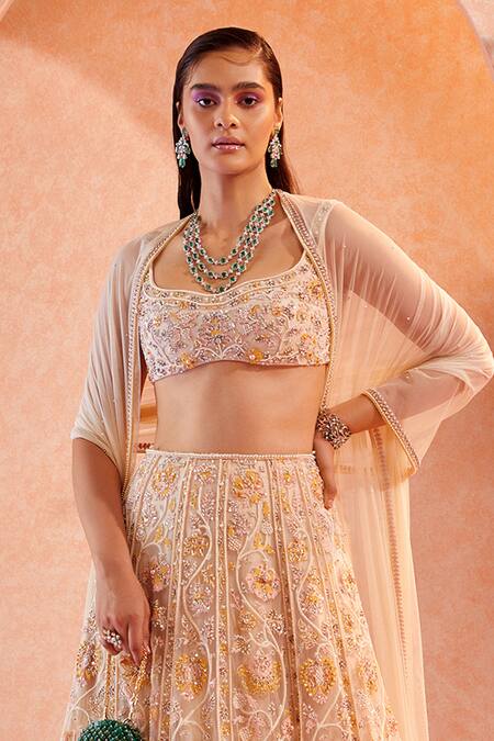 Ridhi Mehra White Net Embroidery U Neck Gamila Bridal Lehenga Set Online at Aza Fashions Ridhi Mehra_White Net Embroidery U Neck Gamila Bridal Lehenga Set _Online_at_Aza_Fashions