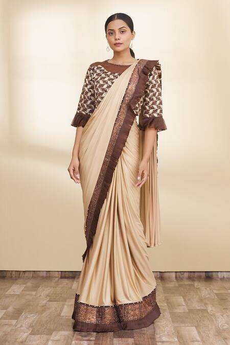 Hand Embroidered Prestitched Tulle Sari With Bell Sleeve Blouse – Esha  Sethi Thirani