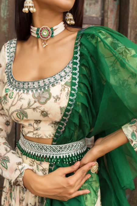 Shop_Chhavvi Aggarwal_White Blouse And Palazzo Georgette Dupatta Organza Scoop Neck Printed Set _Online_at_Aza_Fashions