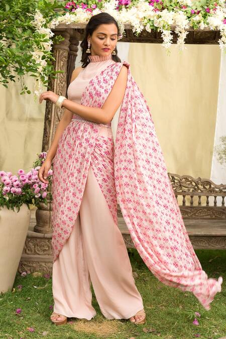 Lilac Pre Draped Pant Saree Set - Suruchi Parakh - East Boutique