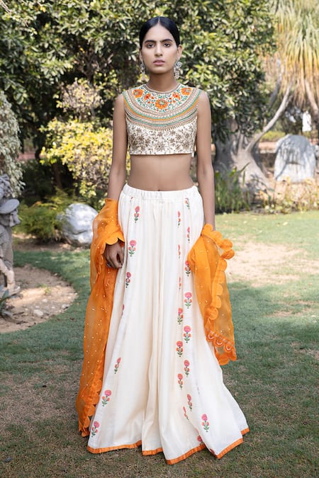 Buy Neeta Bhargava White Organza, Banarasi Woven, Silk Chanderi Embroidered Bridal Lehenga Set Online at Aza Fashions Buy_Neeta Bhargava_White Organza, Banarasi Woven, Silk Chanderi Embroidered Bridal Lehenga Set _Online_at_Aza_Fashions