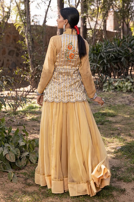 Shop Neeta Bhargava Gold , Silk , Jacket Embroidered And Lehenga Set at Aza Fashions Shop_Neeta Bhargava_Gold , Silk , Jacket Embroidered And Lehenga Set _at_Aza_Fashions