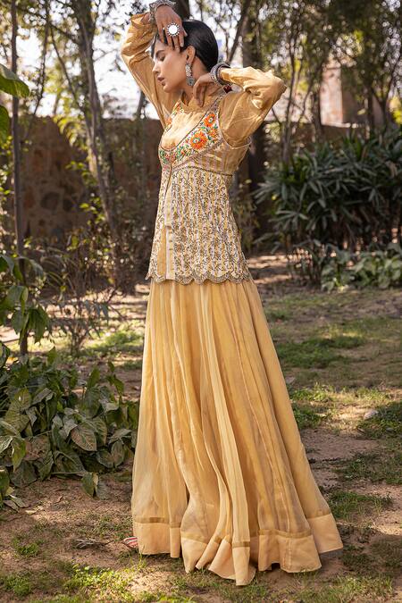 Neeta Bhargava Gold , Silk , Jacket Embroidered And Lehenga Set Online at Aza Fashions Neeta Bhargava_Gold , Silk , Jacket Embroidered And Lehenga Set _Online_at_Aza_Fashions