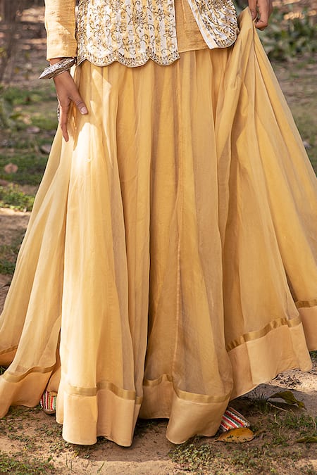 Shop Neeta Bhargava Gold , Silk , Jacket Embroidered And Lehenga Set Online at Aza Fashions Shop_Neeta Bhargava_Gold , Silk , Jacket Embroidered And Lehenga Set _Online_at_Aza_Fashions