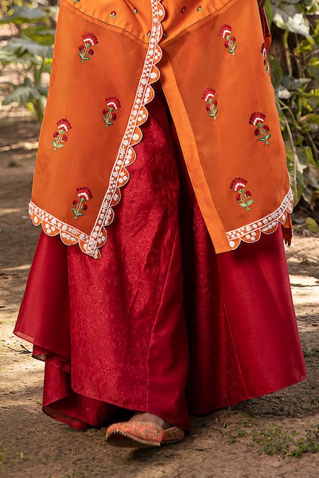 Buy_Neeta Bhargava_Orange Organza, Cotton , Chanderi Embroidered Kurta And Palazzo Set _Online_at_Aza_Fashions