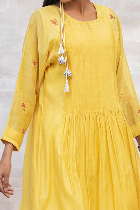 Neeta Bhargava Yellow Chanderi Silk Round Midi Dress at Aza Fashions Neeta Bhargava_Yellow Chanderi Silk Round Midi Dress _at_Aza_Fashions