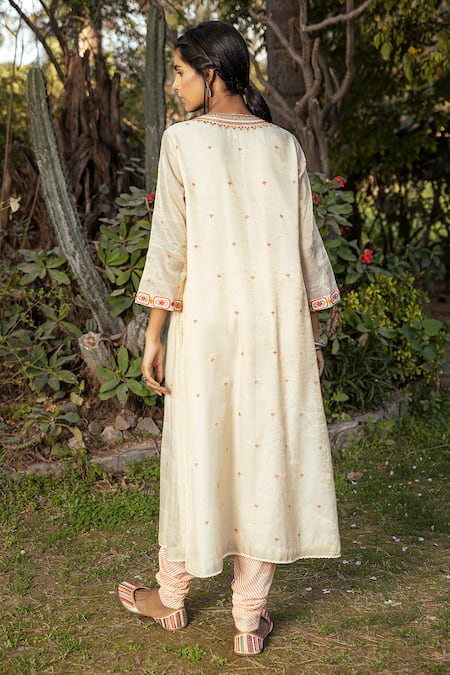 Shop Neeta Bhargava Beige Organza, Organic Cotton Round Embroidered Kurta Set at Aza Fashions Shop_Neeta Bhargava_Beige Organza, Organic Cotton Round Embroidered Kurta Set _at_Aza_Fashions