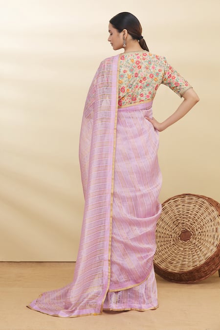 Shop Pranay Baidya Purple Chanderi Striped Saree at Aza Fashions Shop_Pranay Baidya_Purple Chanderi Striped Saree _at_Aza_Fashions