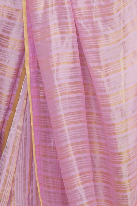 Pranay Baidya Purple Chanderi Striped Saree at Aza Fashions Pranay Baidya_Purple Chanderi Striped Saree _at_Aza_Fashions