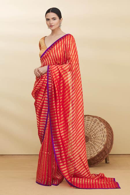 Pranay Baidya Chanderi Striped Saree 