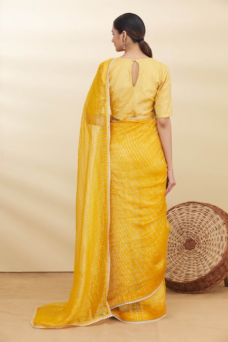 Shop Pranay Baidya Yellow Chanderi Striped Saree at Aza Fashions Shop_Pranay Baidya_Yellow Chanderi Striped Saree _at_Aza_Fashions