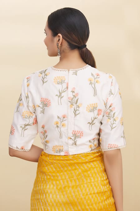 Shop Pranay Baidya White Chanderi Round Blouse at Aza Fashions Shop_Pranay Baidya_White Chanderi Round Blouse _at_Aza_Fashions