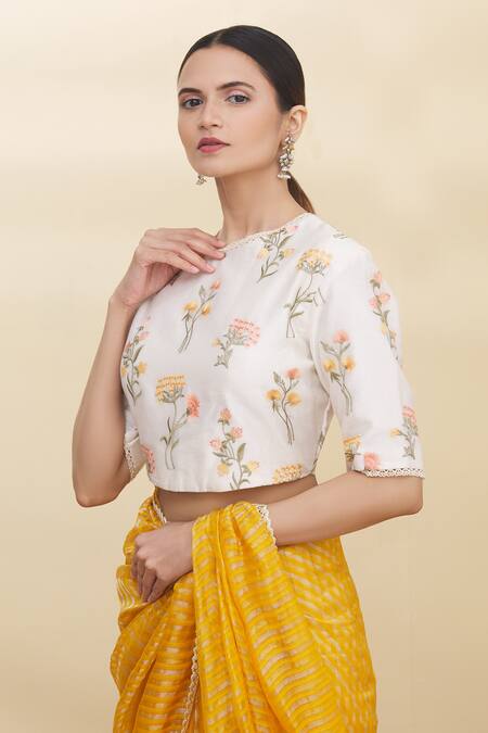 Pranay Baidya White Chanderi Round Blouse Online at Aza Fashions Pranay Baidya_White Chanderi Round Blouse _Online_at_Aza_Fashions