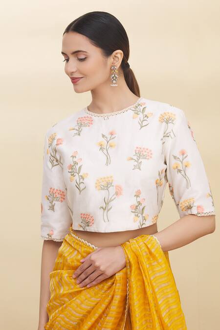 Buy Pranay Baidya White Chanderi Round Blouse Online at Aza Fashions Buy_Pranay Baidya_White Chanderi Round Blouse _Online_at_Aza_Fashions