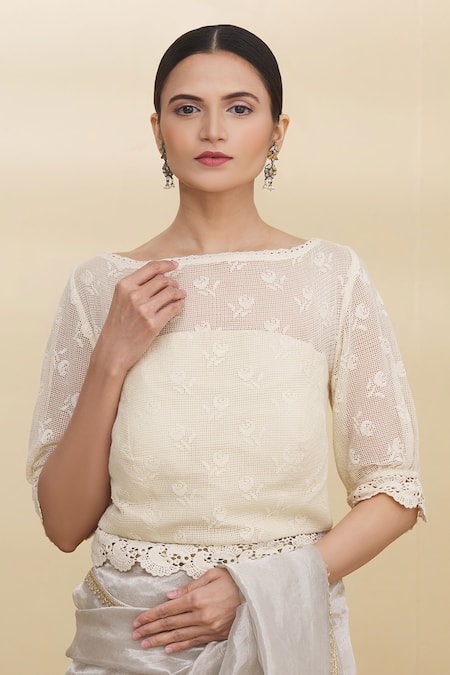 Buy White Readymade Bride Designer Saree Blouse Beaded Work Pattern Women  Poly Silk Sari Choli Indian Wedding Wear Fabric Craft Tunic Top Online in  India - Etsy