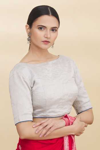 Pranay Baidya_Silver Tissue Round Blouse _Online_at_Aza_Fashions