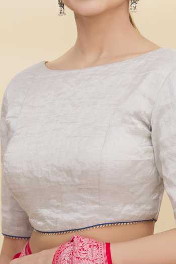 Pranay Baidya_Silver Tissue Round Blouse _at_Aza_Fashions