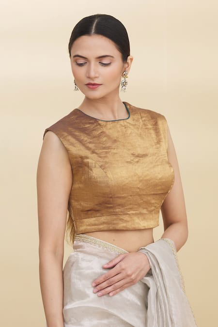Pranay Baidya Gold Tissue Round Blouse Online at Aza Fashions Pranay Baidya_Gold Tissue Round Blouse _Online_at_Aza_Fashions