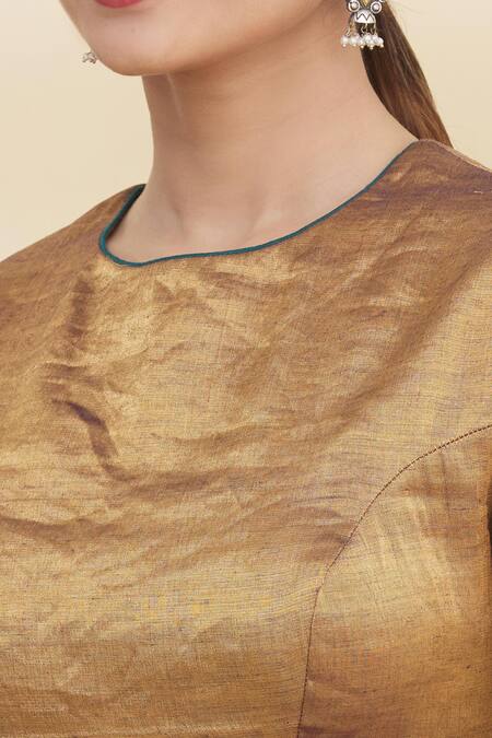 Pranay Baidya Gold Tissue Round Blouse at Aza Fashions Pranay Baidya_Gold Tissue Round Blouse _at_Aza_Fashions