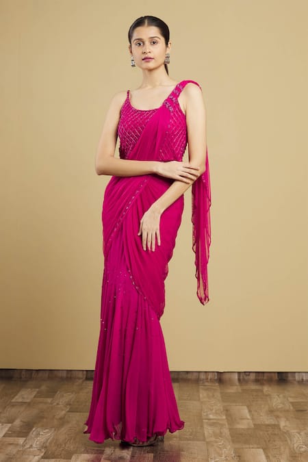 ARPAN VOHRA Embroidered Pre-Draped Saree with Blouse 