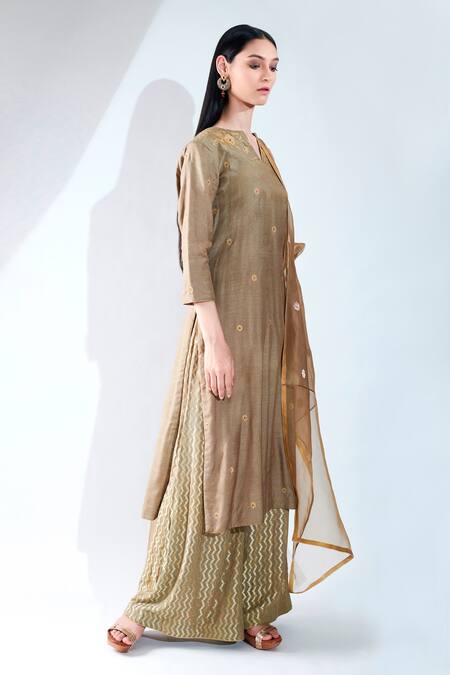 Asha Gautam_Brown Monga Embroidered Kurta Set_Online_at_Aza_Fashions