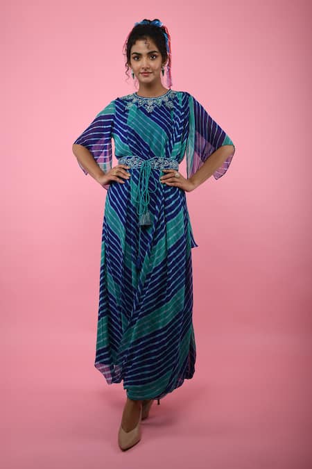 k-anshika Leheriya Print Cowl Draped Tunic 