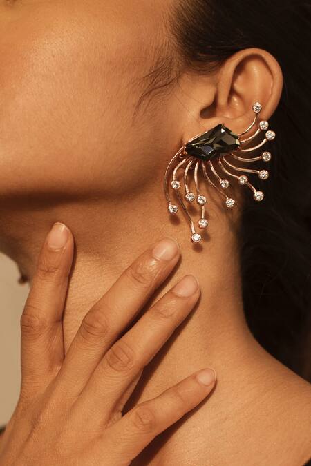 Esme By Aashna Dalmia_Silver Plated Crystals, Diamonds Structured Tentacle Earrings _Online_at_Aza_Fashions