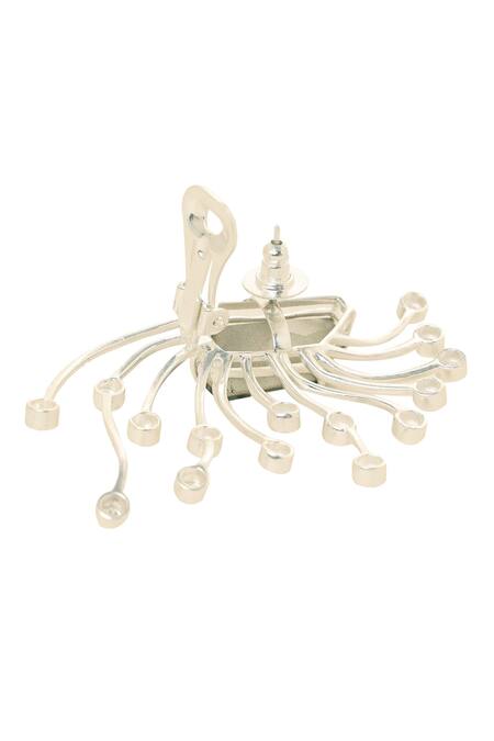 Shop_Esme By Aashna Dalmia_Silver Plated Crystals, Diamonds Structured Tentacle Earrings _Online_at_Aza_Fashions