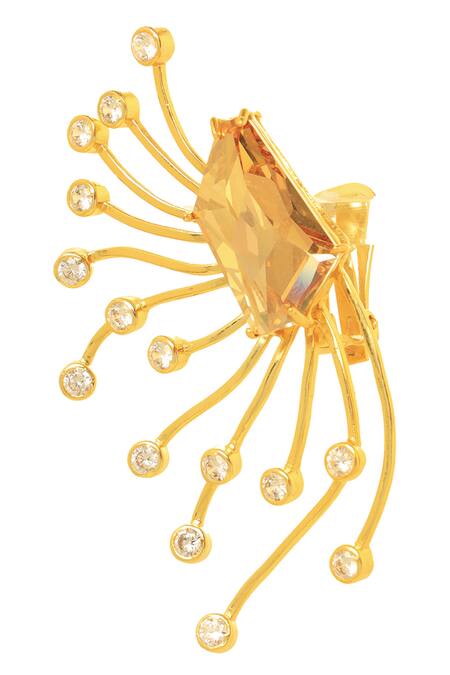 Esme By Aashna Dalmia_Gold Plated Diamonds Structured Tentacle Earrings _Online_at_Aza_Fashions